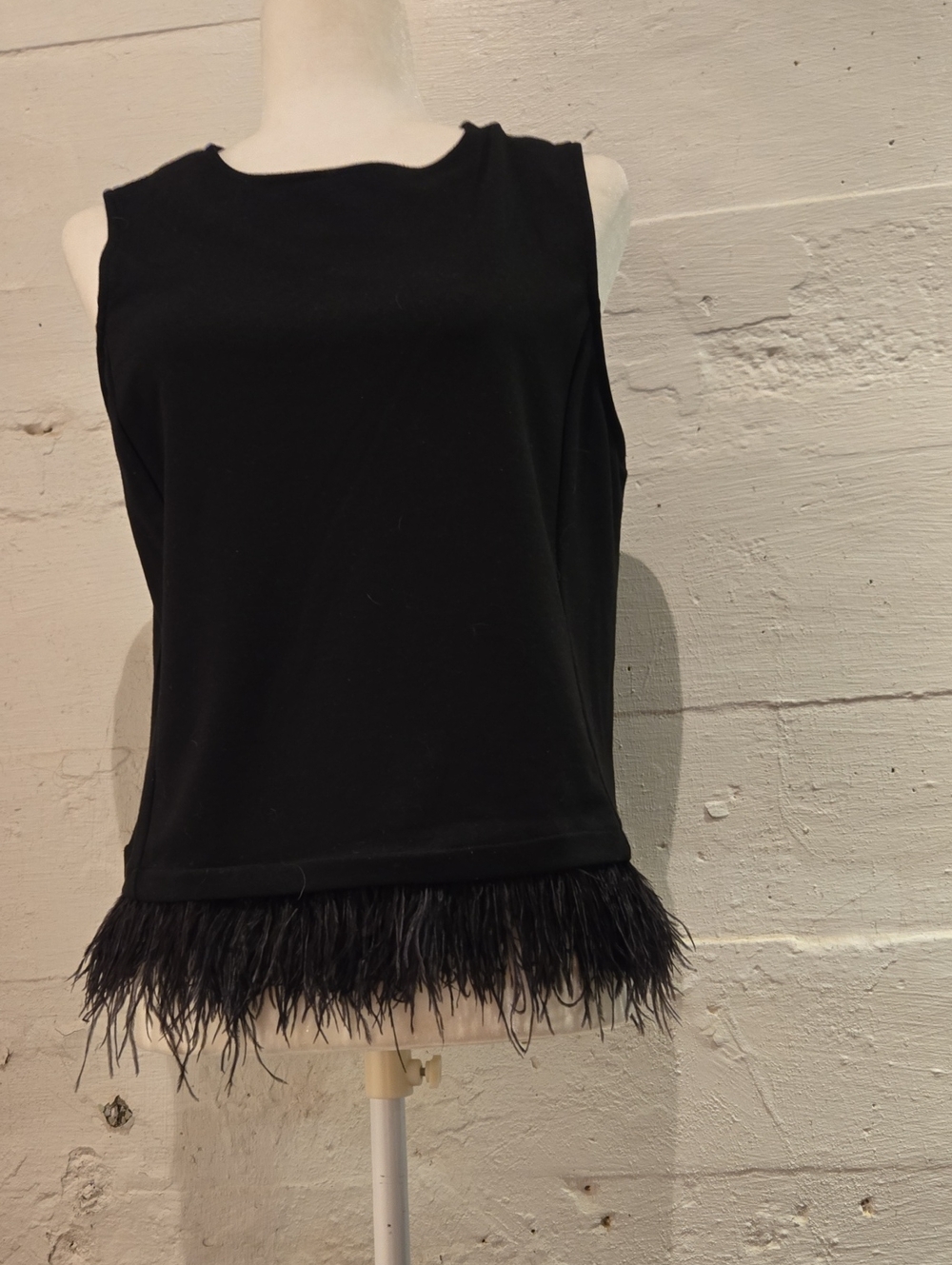 W5 Black Feather Trim Sleeveless Tank